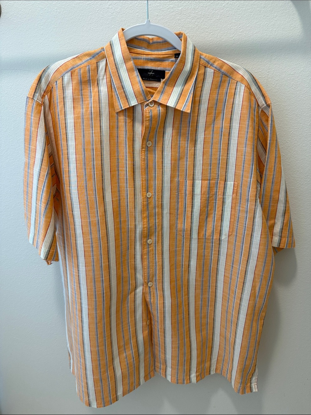 Zegna Sport Men's Orange Striped Short-Sleeve Shirt XL